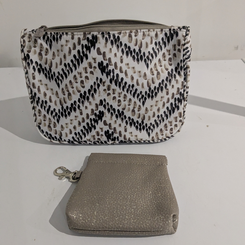 Thirty-One Black and Tan Cosmetic Bag Set with Textured Design